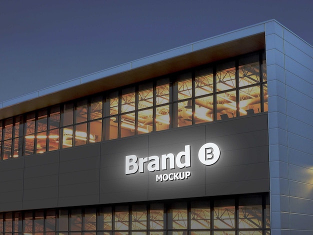 Download Premium Psd White Light 3d Logo Mockup On A Building Facade At Night