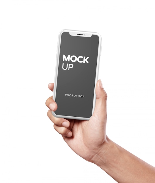 Download Premium PSD | White phone modern mockup on hand holding