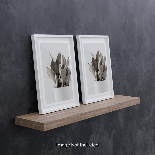 Download Premium PSD | White photo frame mockup on wooden shelf