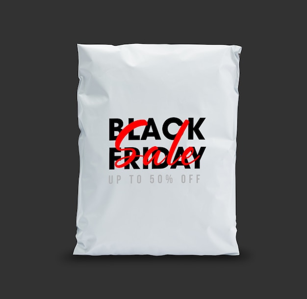 Download Premium PSD | White plastic bag package with black friday ...