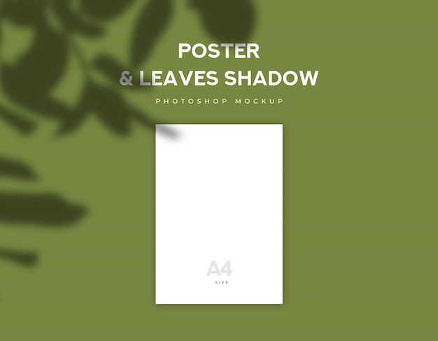 Premium Psd White Poster Paper Or Flyer Size And Leaves Shadow On Olive Green Background