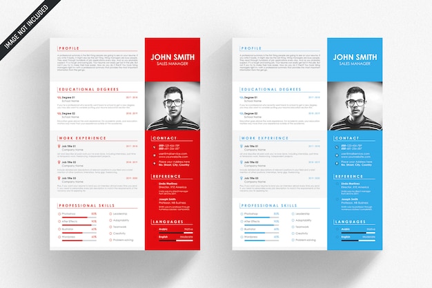 Premium PSD White resume template with blue and red details