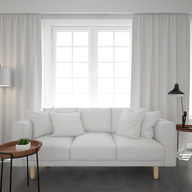 White sofa under a window Free PSD File