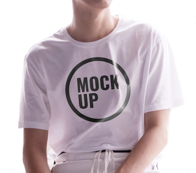 White T Shirt Mockup Realistic With Model Premium Psd File