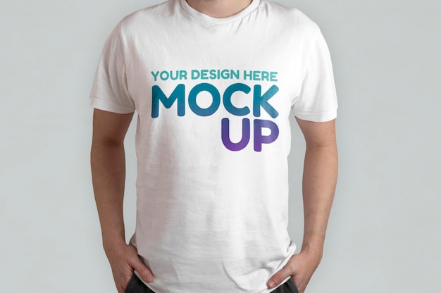 White t-shirt model front view mockup Free Psd