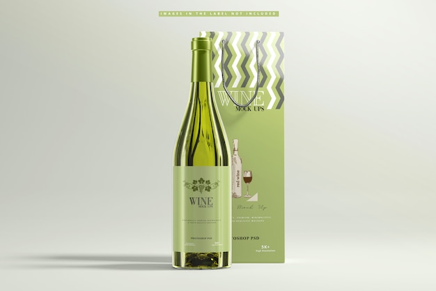 Download White wine with paper bag mockup | Premium PSD File