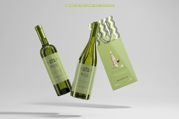 Download White wine with paper bag mockup | Premium PSD File