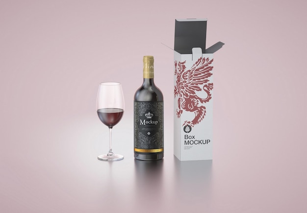 Download Premium Psd Wine Bottle Box And Glass Mockup