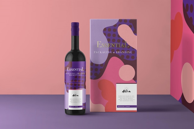 Download Premium Psd Wine Bottle And Box Packaging Mockup Scene Generator