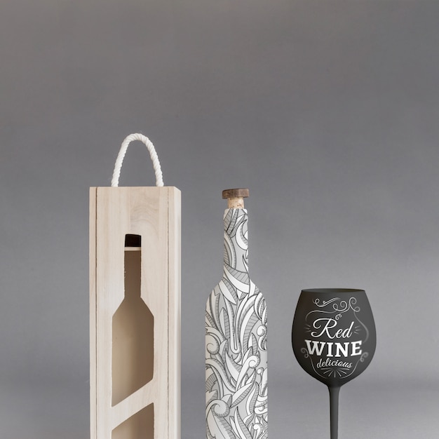 Download Wine bottle mockup with box and glass PSD file | Free Download