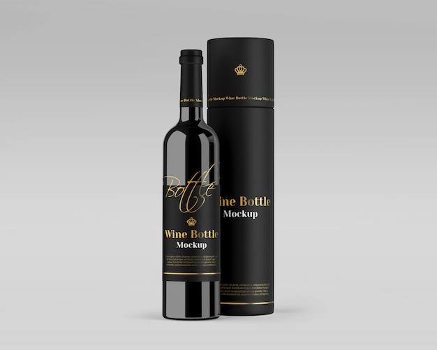 Download Premium PSD | Wine bottle mockup with round box