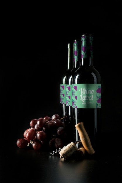 Download Wine mockup with bottles in row and grapes PSD file | Free Download