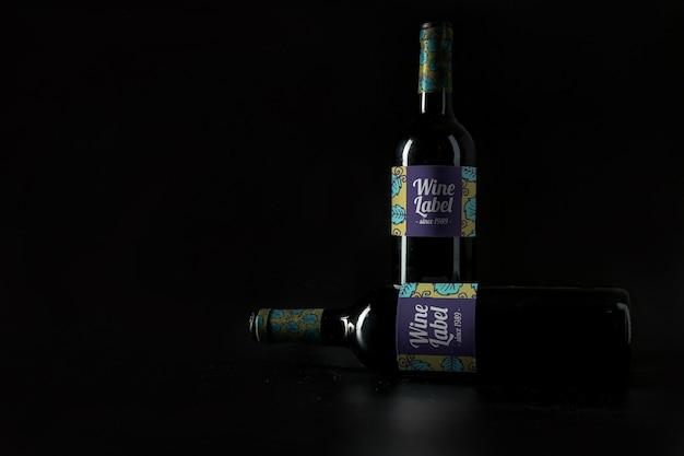 Wine mockup with copyspace and two bottles Free Psd