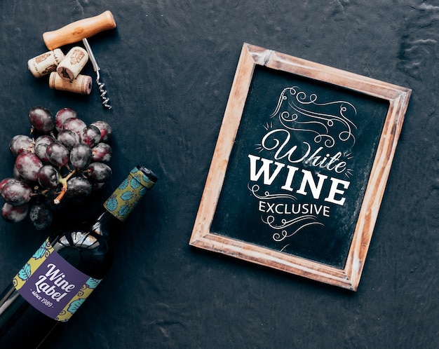 Wine mockup with slate from above PSD Template