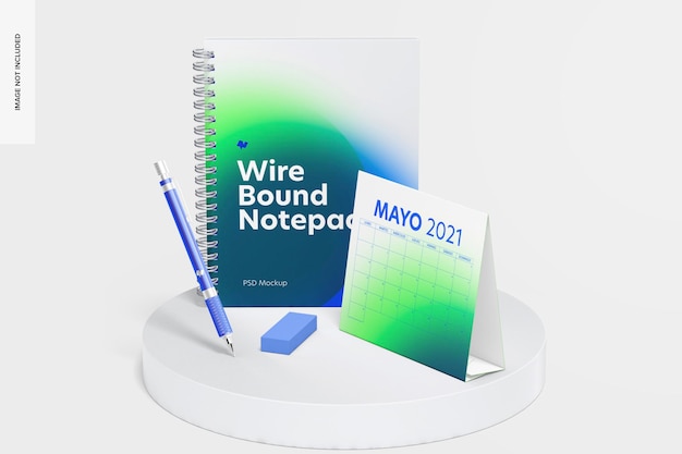 Download Free PSD | Wire bound notepad scene mockup, front view
