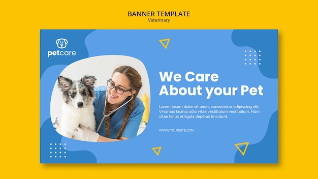 Free PSD | Woman vet and dog veterinary banner template