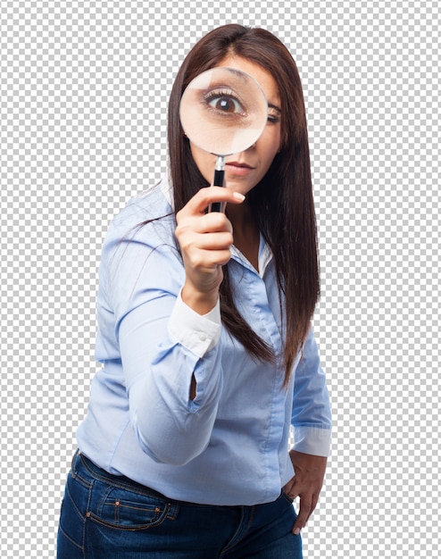 Download Woman with magnifying glass | Premium PSD File