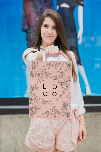 Download Woman with shopping bag mockup | Free PSD File