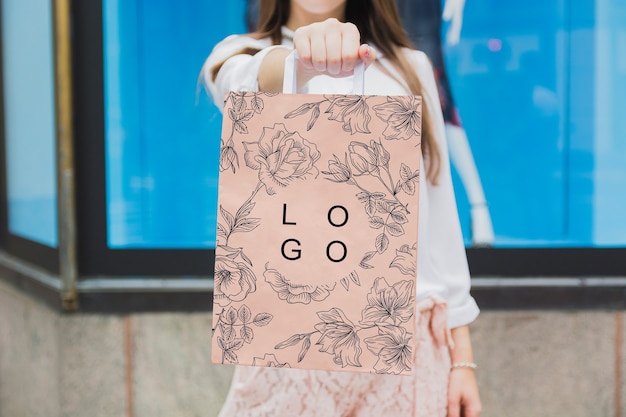 Download Woman with shopping bag mockup | Free PSD File