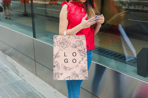 Download Woman with shopping bag mockup | Free PSD File