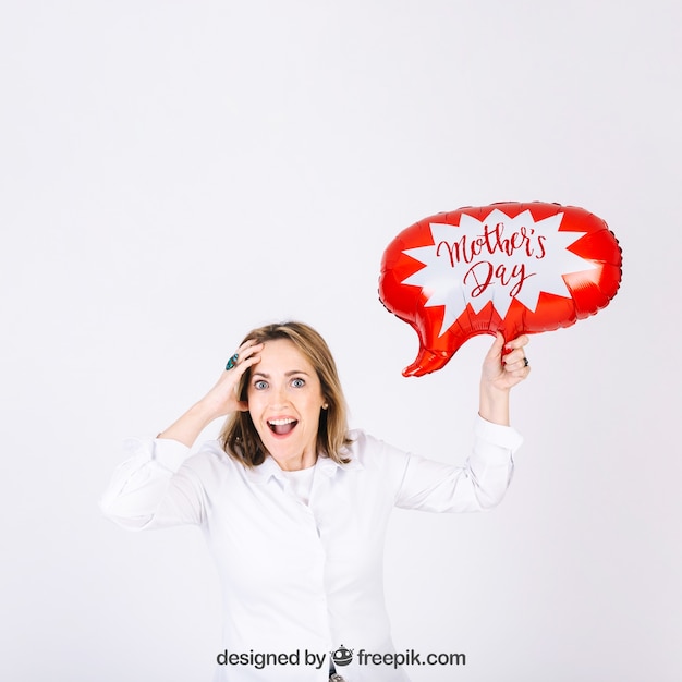 Woman with speech bubble balloon for event PSD Template