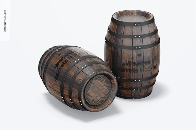 Download Free Psd Wooden Barrels Mockup Front View