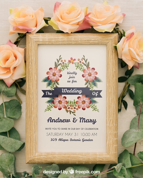 Download Wooden Frame And Flowers With Leaves Psd Template Free Mockup Logo PSD Mockup Templates