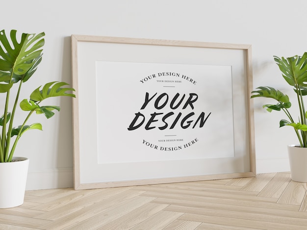 Download Premium PSD | Wooden frame leaning on floor mockup