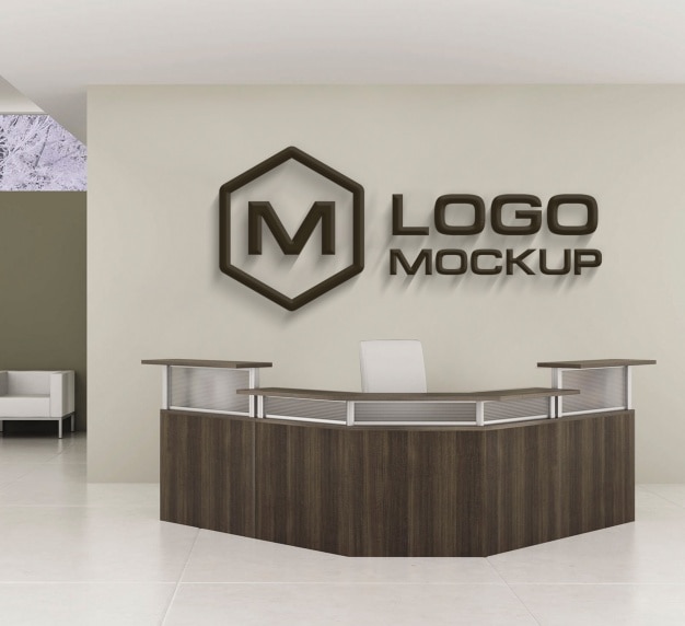 Download Wooden logo mock up on office wall PSD file | Free Download