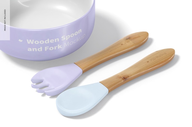 Download Free Psd Wooden Spoon And Fork Mockup Left View