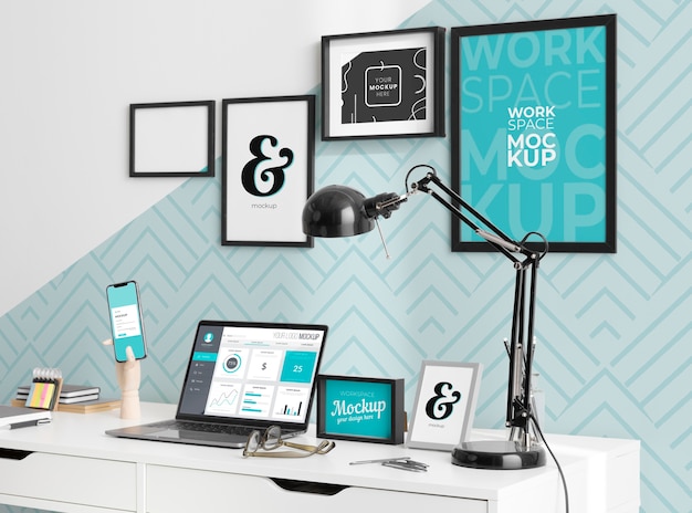 Download Free PSD | Work desk mockup with devices