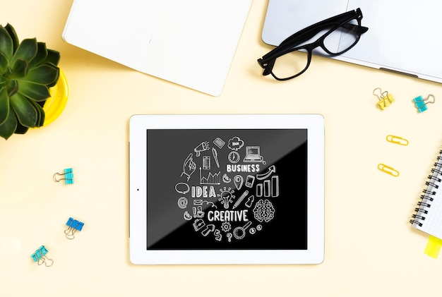 Workspace tools on desk mock-up Free Psd