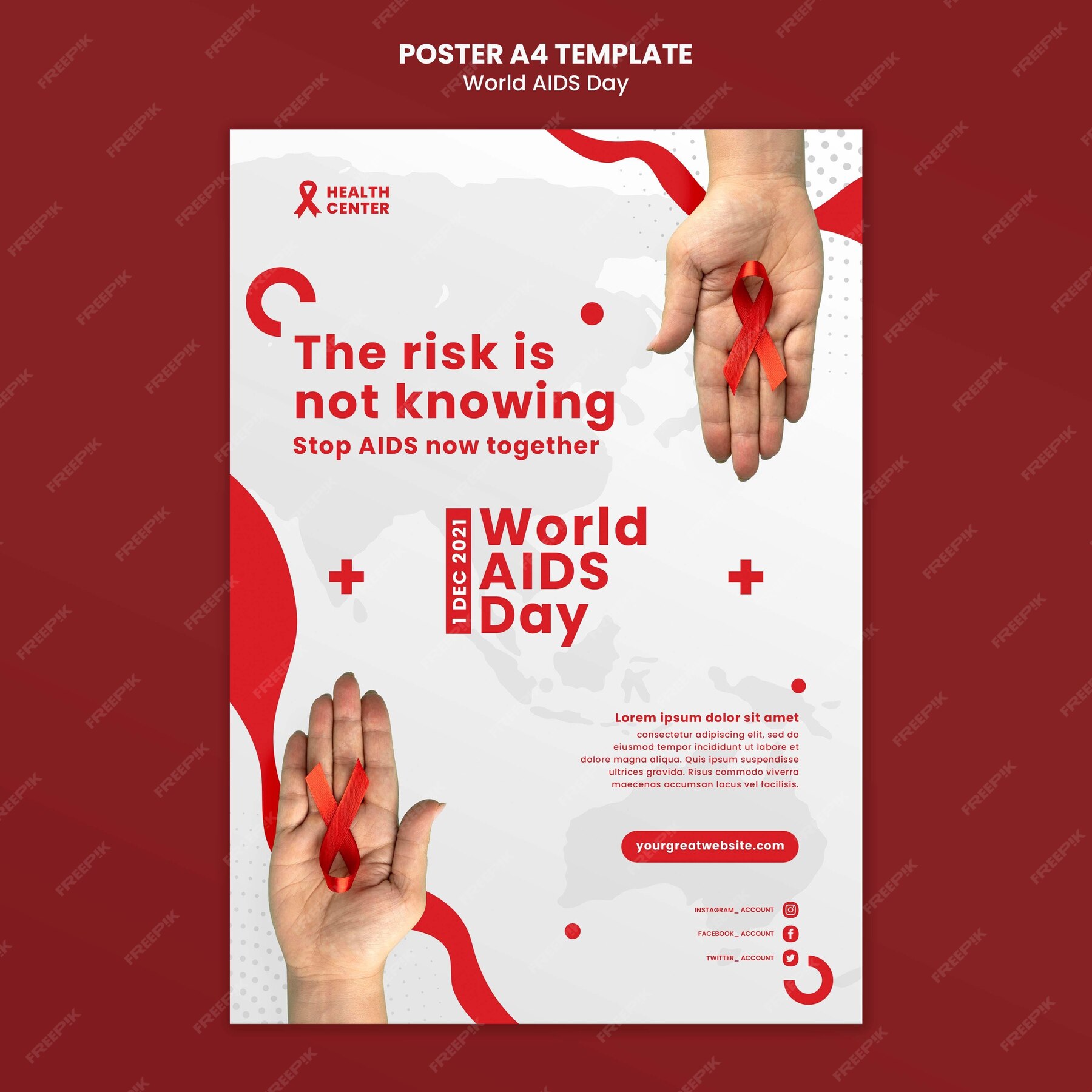 Free PSD | World aids day print template with red details