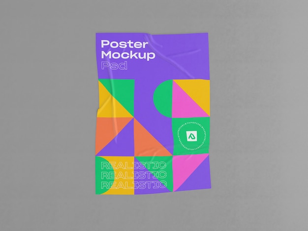 Download Premium PSD | Wrinkled poster with glued effect mockup