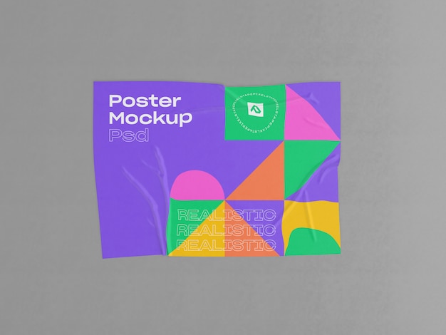 Download Premium PSD | Wrinkled poster with glued effect mockup