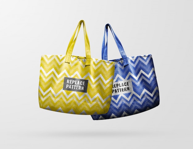 Download Premium PSD | Yellow and blue leather tote bag mockup