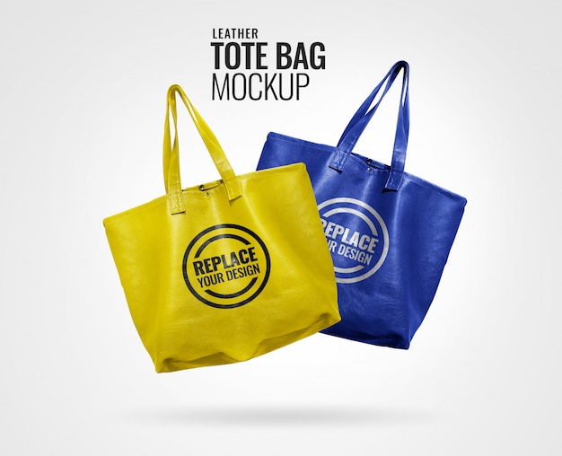Download Yellow and blue tote bag mockup | Premium PSD File