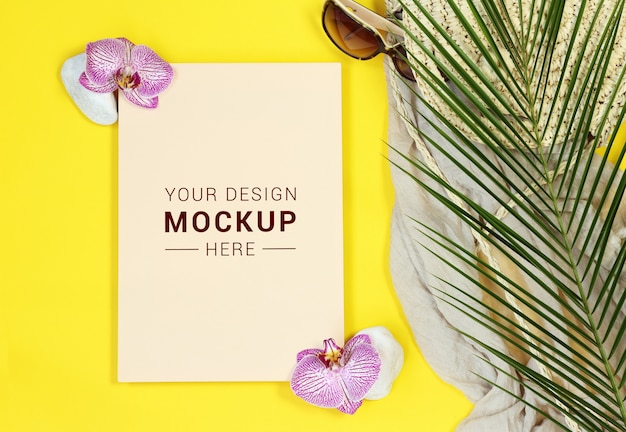 Download Yellow mockup letter with palm leaves PSD file | Premium Download