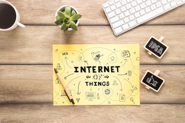 Yellow paper mockup with internet of things concept PSD file | Free Download