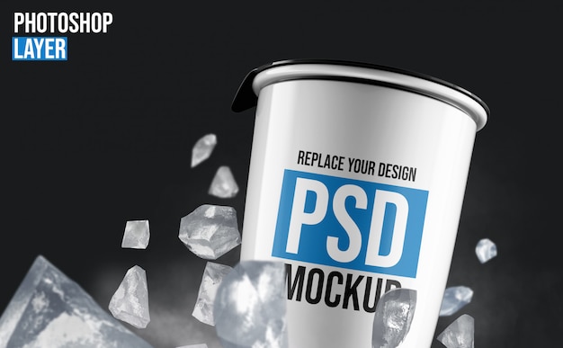 Download Yogurt cup with ice cubes mockup | Premium PSD File