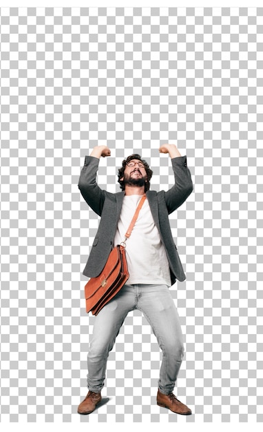 Young bearded businessman wearing blazer. pushing gesture with an empty blank Premium Psd