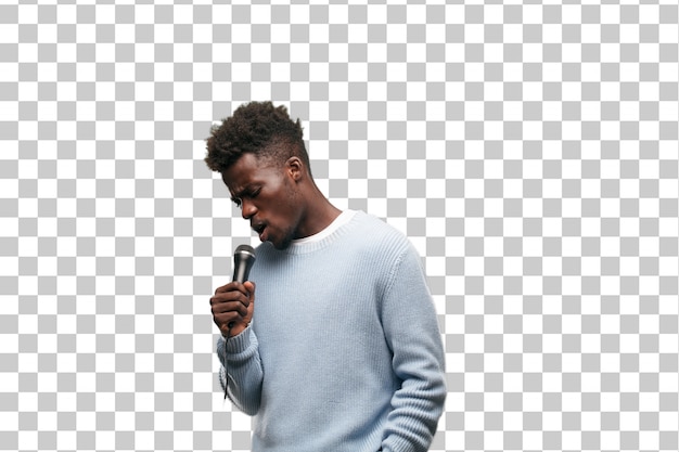 Young black man singing with a microphone | Premium PSD File