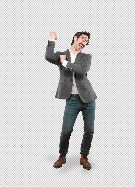 Premium PSD | Young crazy man in dancing pose