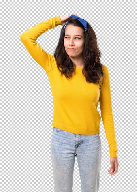Download Young girl with yellow sweater and blue bandana on her ...