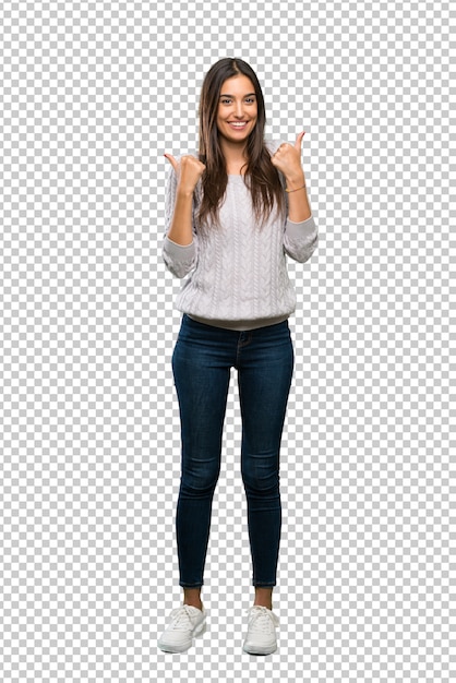 Young hispanic brunette woman with thumbs up gesture and smiling Premium Psd