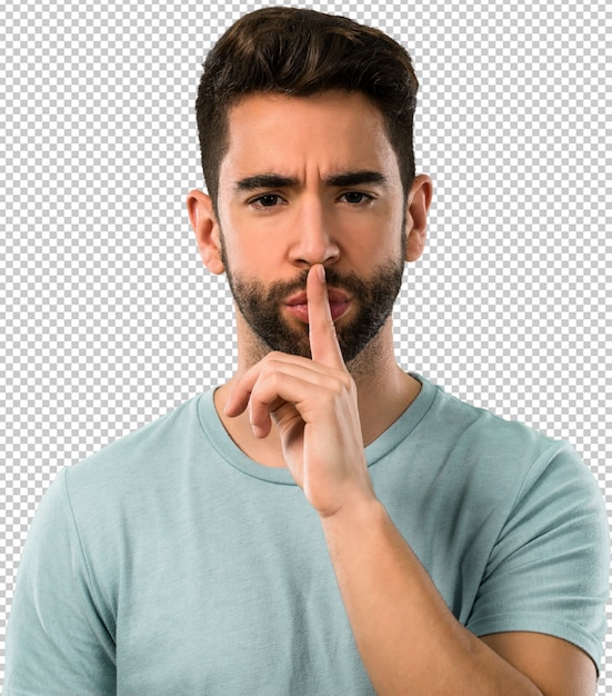 Premium PSD | Young man doing silence gesture