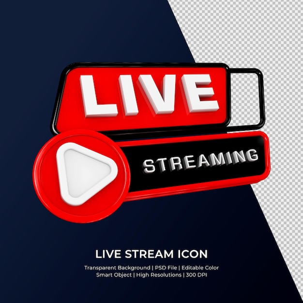 Premium Psd Youtube Live Streaming 3d Render Icon Badge Isolated