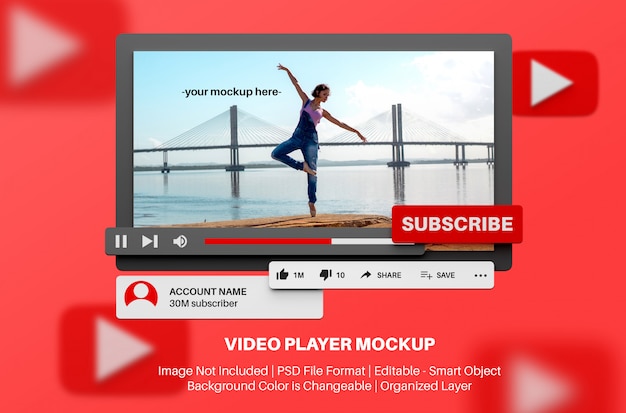 Download Youtube video player mockup in 3d style | Premium PSD File