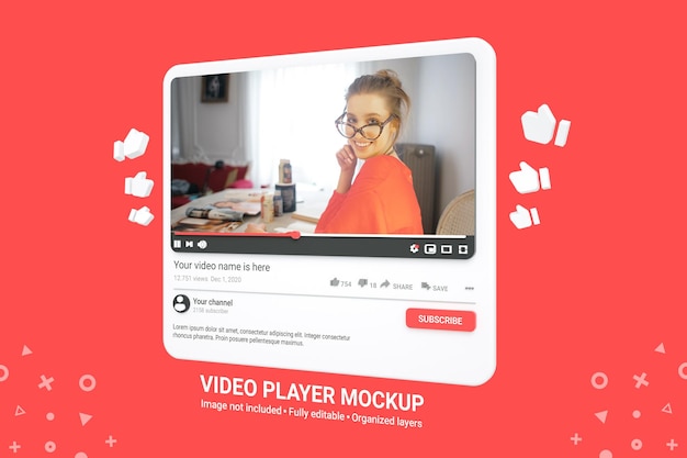 Download Premium PSD | Youtube video player mockup 3d