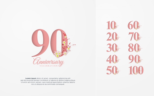 ピンクの数字のイラストと記念日番号10 100 プレミアムベクター